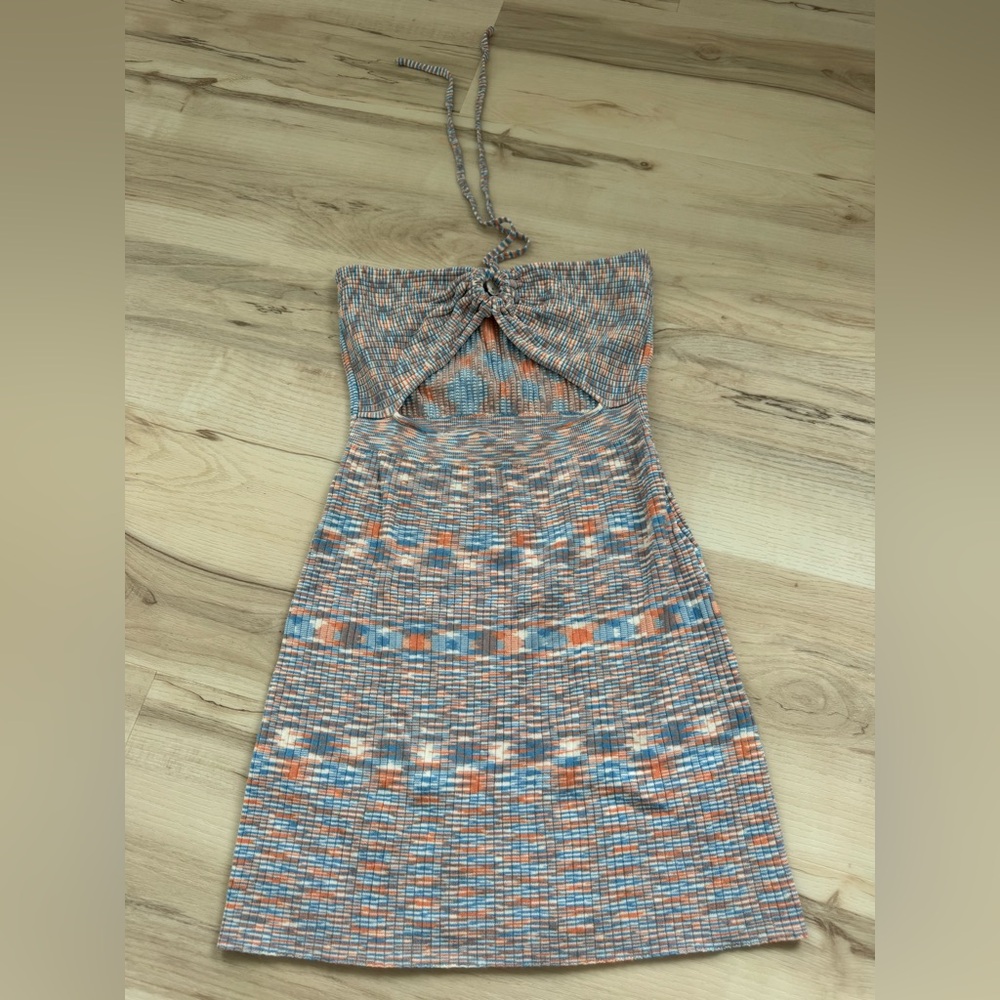 Striped Halter Knit Dress in Blue & Orange